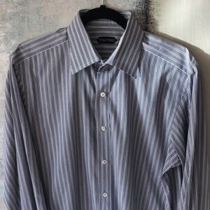 TOM FORD Italy Stripped Dress Shirt with French Cuffs, 41